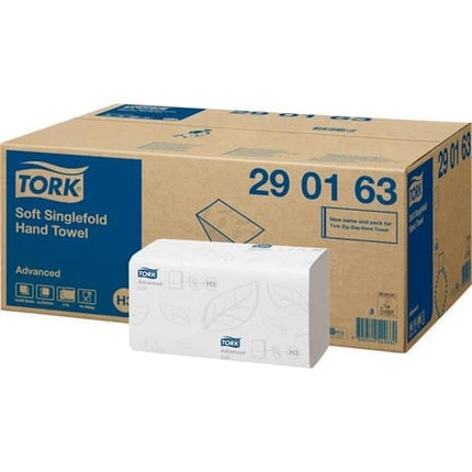 Tork H3 Advanced Singlefold Soft Hand Towels 290163 2 Ply White, Carton of 15