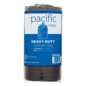 Pacific Rubbish Bag Black, 80L - 25 Bags/Roll, Carton of 10 Rolls