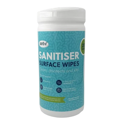 Sorb-X Sanitiser Surface Wipes - 200 Wipes/Tub, Carton of 12 Tubs