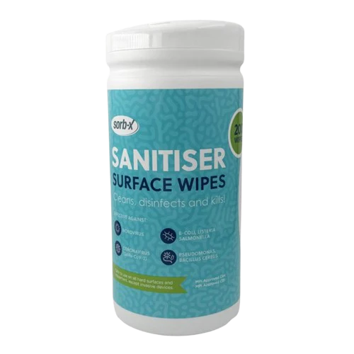 Sorb-X Sanitiser Surface Wipes - 200 Wipes/Tub, Carton of 12 Tubs
