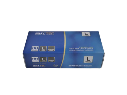 Hytec Dark Blue Hi Risk Latex Gloves, Powder Free - S, M, L, XL, XXL, 50 Gloves/Pack, Carton of 10 Packs
