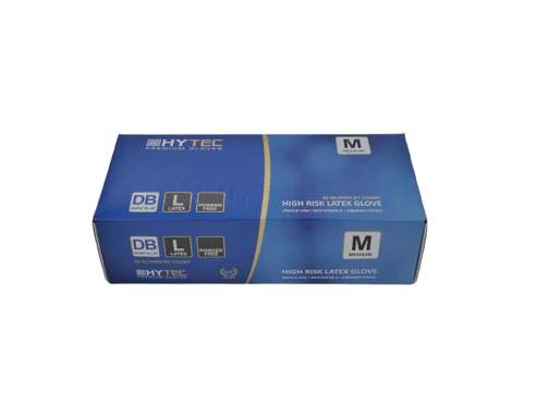 Hytec Dark Blue Hi Risk Latex Gloves, Powder Free - S, M, L, XL, XXL, 50 Gloves/Pack, Carton of 10 Packs