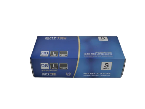 Hytec Dark Blue Hi Risk Latex Gloves, Powder Free - S, M, L, XL, XXL, 50 Gloves/Pack, Carton of 10 Packs