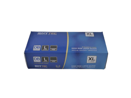 Hytec Dark Blue Hi Risk Latex Gloves, Powder Free - S, M, L, XL, XXL, 50 Gloves/Pack, Carton of 10 Packs