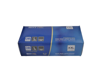Hytec Dark Blue Hi Risk Latex Gloves, Powder Free - S, M, L, XL, XXL, 50 Gloves/Pack, Carton of 10 Packs