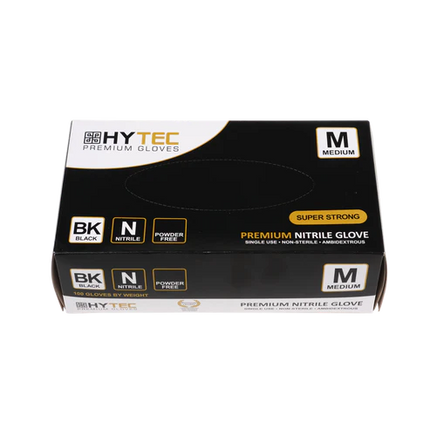 Hytec Black Nitrile Gloves, Powder Free - S, M, L, XL, XXL Carton of 10 Packs
