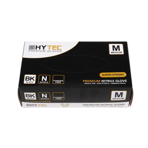 Hytec Black Nitrile Gloves, Powder Free - S, M, L, XL, XXL Carton of 10 Packs