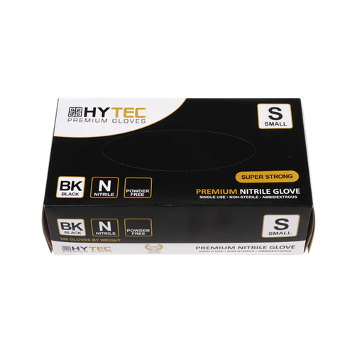 Hytec Black Nitrile Gloves, Powder Free - S, M, L, XL, XXL Carton of 10 Packs