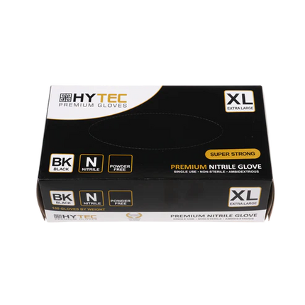 Hytec Black Nitrile Gloves, Powder Free - S, M, L, XL, XXL Carton of 10 Packs