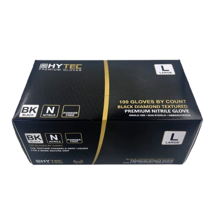 Hytec Black Diamond Textured Nitrile Gloves, Powder Free - S, M, L, XL, XX, Carton of 10 Packs