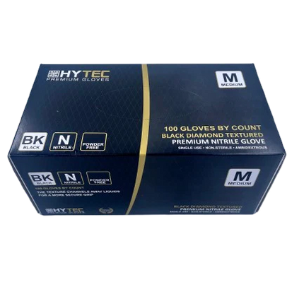 Hytec Black Diamond Textured Nitrile Gloves, Powder Free - S, M, L, XL, XX, Carton of 10 Packs