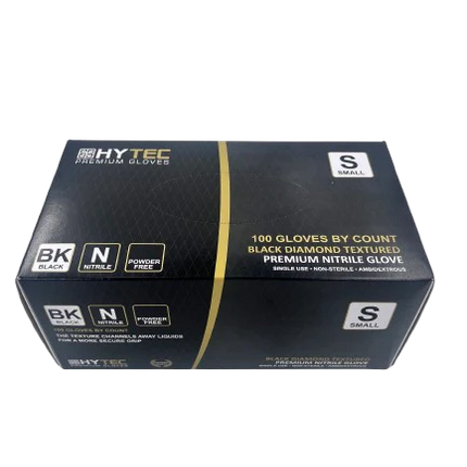 Hytec Black Diamond Textured Nitrile Gloves, Powder Free - S, M, L, XL, XX, Carton of 10 Packs