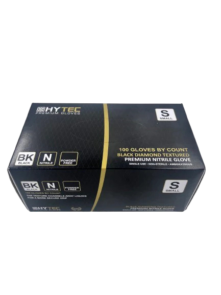 Hytec Black Diamond Textured Nitrile Gloves, Powder Free - S, M, L, XL, XX, Carton of 10 Packs