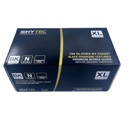 Hytec Black Diamond Textured Nitrile Gloves, Powder Free - S, M, L, XL, XX, Carton of 10 Packs