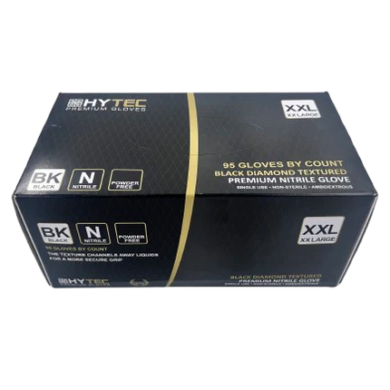 Hytec Black Diamond Textured Nitrile Gloves, Powder Free - S, M, L, XL, XX, Carton of 10 Packs