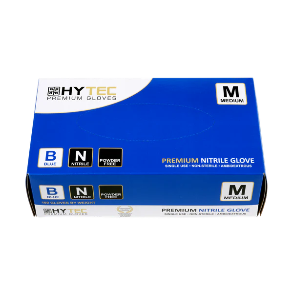 Hytec Blue Nitrile Gloves, Powder Free - S, M, L, XL, Carton of 10 Packs