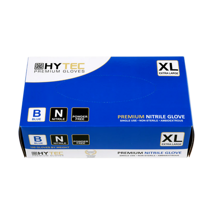 Hytec Blue Nitrile Gloves, Powder Free - XS, S, M, L, XL, Carton of 10 Packs