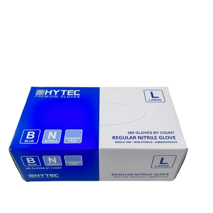 Hytec Blue Regular Nitrile Gloves, Powder Free - XS, S, M, L, XL, 200 Gloves/Pack, Carton of 10 Packs