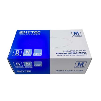 Hytec Blue Regular Nitrile Gloves, Powder Free - XS, S, M, L, XL, 200 Gloves/Pack, Carton of 10 Packs