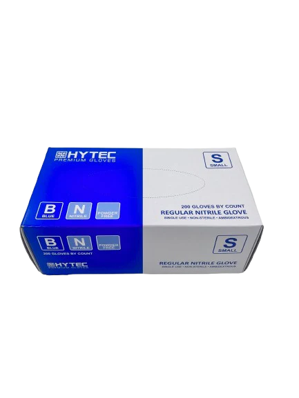Hytec Blue Regular Nitrile Gloves, Powder Free - XS, S, M, L, XL, 200 Gloves/Pack, Carton of 10 Packs