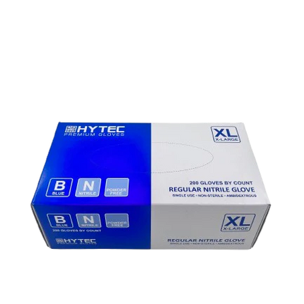 Hytec Blue Regular Nitrile Gloves, Powder Free - XS, S, M, L, XL, 200 Gloves/Pack, Carton of 10 Packs