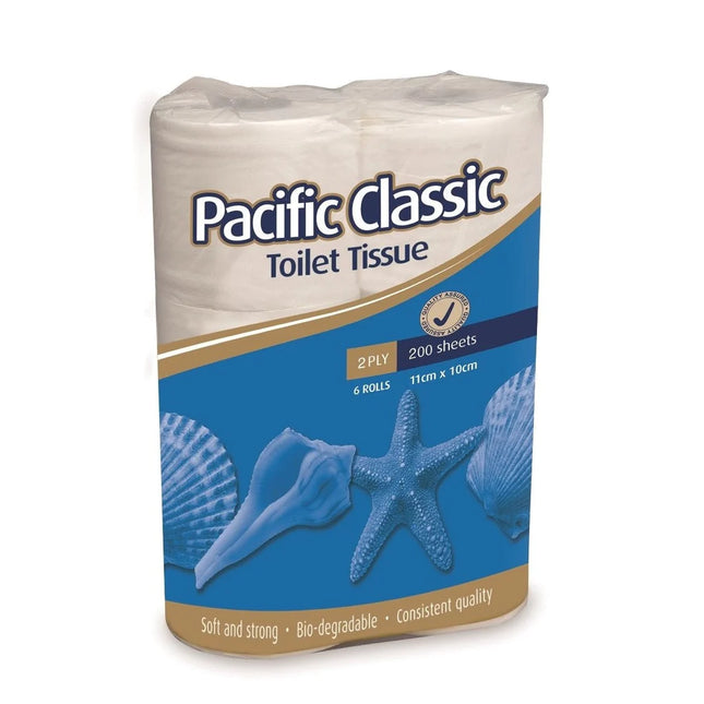 Pacific Classic Toilet Roll 2-Ply - 200 Sheets/Roll, 6 Rolls/Pack, Carton of 8 Packs