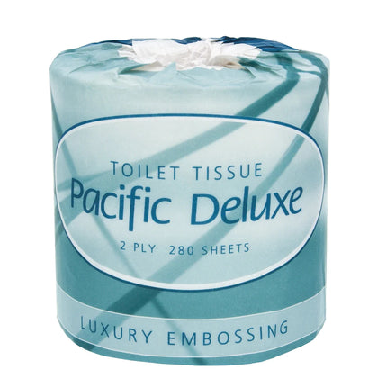 Pacific Deluxe 2 Ply Toilet Roll - 280 Sheets/Roll, Carton of 48 Rolls