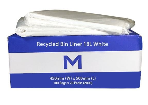 Recycled Bin Liners 18L White, 50 Bags/Roll - Carton of 35 Packs