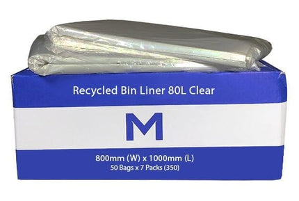 Recycled Bin Liners Clear 60L - 50 Bags/Pack, Carton of 7 Packs