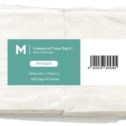 Greaseproof Paper Bags #4 - White, 1000 bags/pack