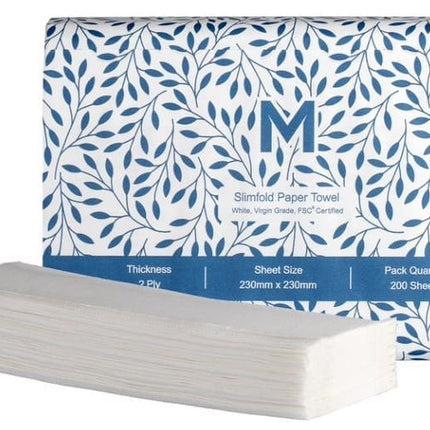 Quilted Slimfold Paper Towel 2 Ply White - 200 Sheets/Pack, Carton of 15 Packs