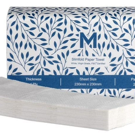 Slimfold Paper Towel 1 Ply White - 200 Sheets/Pack, Carton of 20 Packs