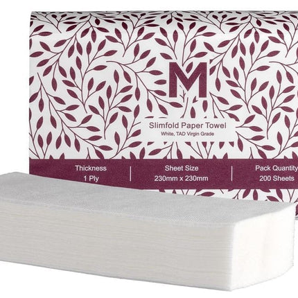 Luxury TAD Slimfold Paper Towel 1 Ply White - 200 Sheets/Pack, Carton of 20 Packs
