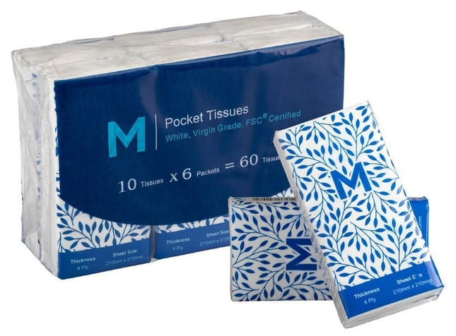 Tissue Pocket Packs 1/12 Fold White, 4 Ply, 10 Sheets, Carton of 288 Packs