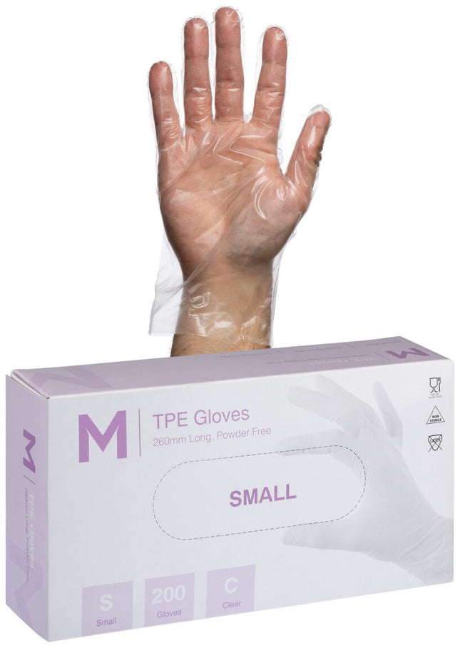 TPE Powder Free 200 Clear/Blue Gloves- S, M, L, XL, 200 Gloves/Pack, Carton of 10 Packs