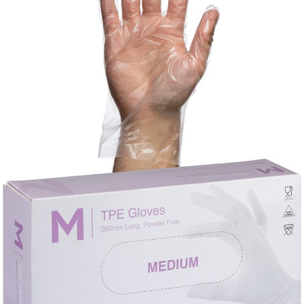 TPE Powder Free 200 Clear/Blue Gloves- S, M, L, XL, 200 Gloves/Pack, Carton of 10 Packs