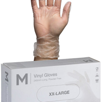 Vinyl Gloves Powder Free Clear/Blue - S, M, L, XL, 2XL, 100 Gloves/Pack, Carton of 10 Packs