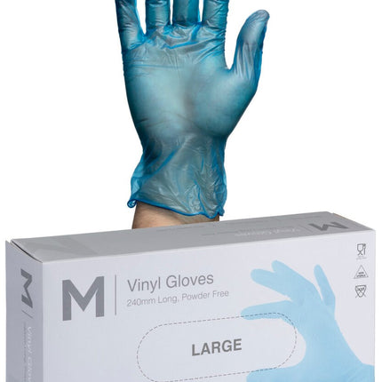 Vinyl Gloves Powder Free Clear/Blue - S, M, L, XL, 2XL, 100 Gloves/Pack, Carton of 10 Packs
