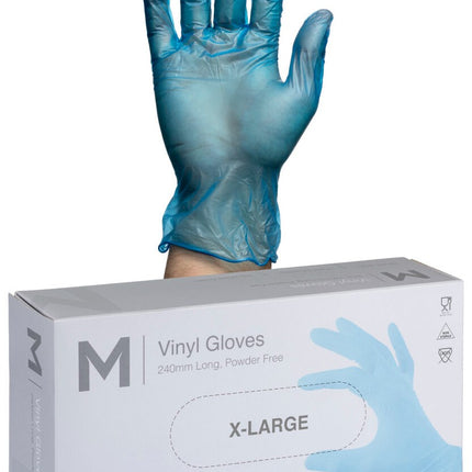 Vinyl Gloves Powder Free Clear/Blue - S, M, L, XL, 2XL, 100 Gloves/Pack, Carton of 10 Packs