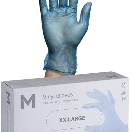 Vinyl Gloves Powder Free Clear/Blue - S, M, L, XL, 2XL, 100 Gloves/Pack, Carton of 10 Packs