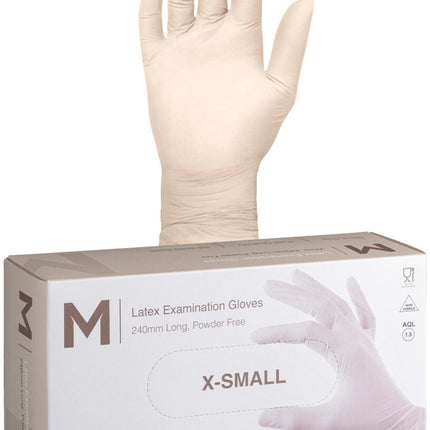 Latex Examination Gloves Powder Free White - XS, S, M, L, XL, 100 Gloves/Pack, Carton of 10 Packs