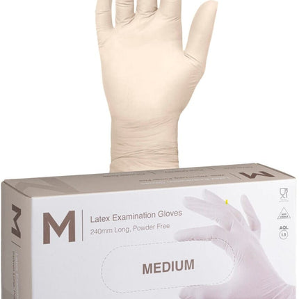 Latex Examination Gloves Powder Free White - XS, S, M, L, XL, 100 Gloves/Pack, Carton of 10 Packs