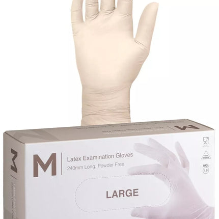 Latex Examination Gloves Powder Free White - XS, S, M, L, XL, 100 Gloves/Pack, Carton of 10 Packs