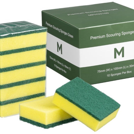 Premium Scouring Sponges Yellow/Green 75mm x 100mm x 30mm - Carton of 80 Sponges