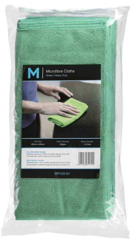 Microfibre Cloths - Blue, Green, Red, Yellow, White, 10 Cloths/Pack, Carton of 5 Packs