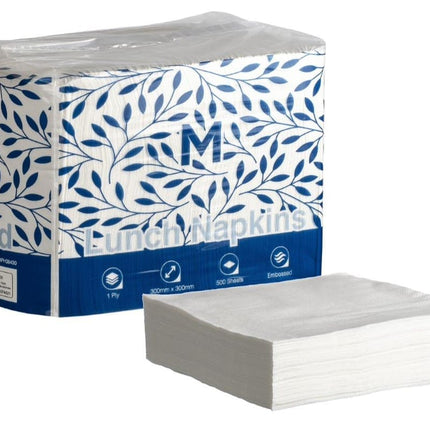Lunch Napkins 1 Ply 1/4 Fold White, Brown - 500 Napkins/Pack, Carton of 6 Packs