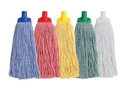 Cut Cotton Mop Heads, Carton of 12 - Blue, Green, Red, Yellow, White