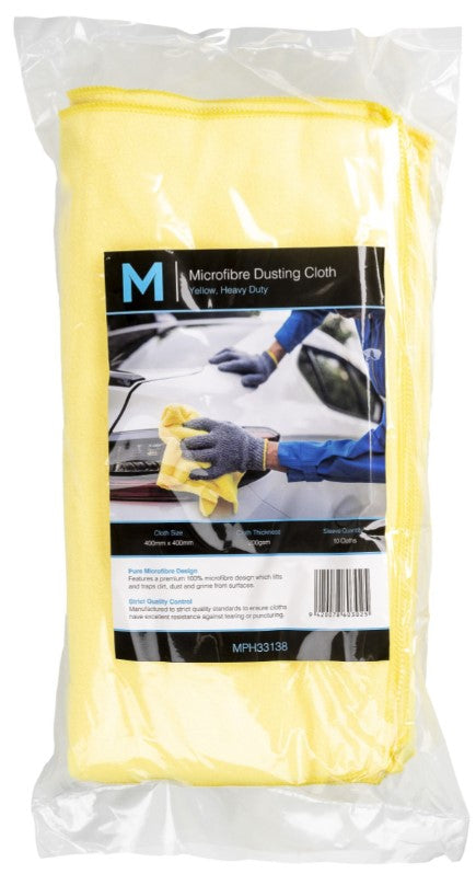 Microfibre Dusting Cloth - Yellow, 10 Cloths/Pack, Carton of 5 Packs