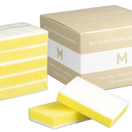 Premium Scouring Sponges 100mm x 150mm x 30mm - Yellow/Green, Yellow/White, Carton of 40 Sponges