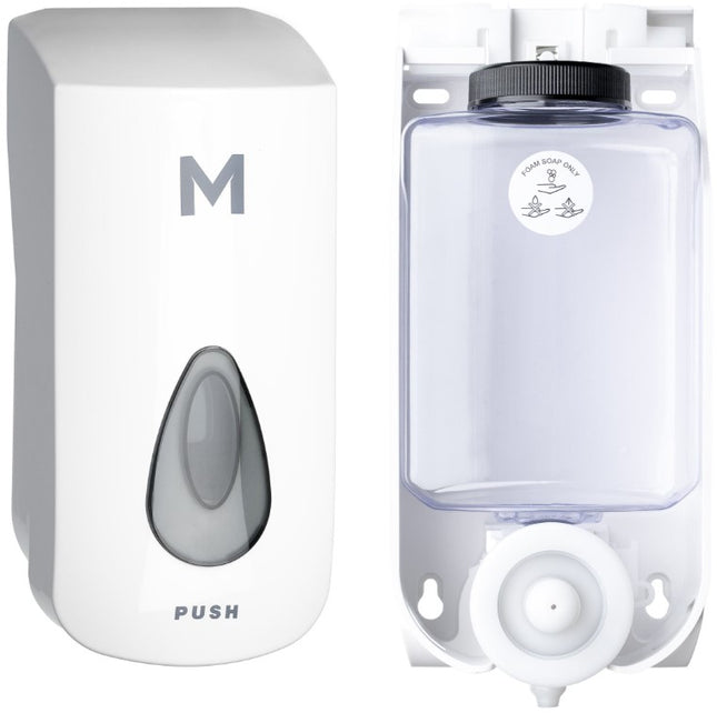 Foaming Wall Dispenser 1000ml Capacity Includes Empty Cartridge - White, Silver, Black